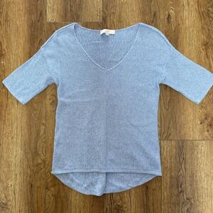 Y2K‎ LOFT Knit Top Blue V Neck Womens Size S Short Sleeve 100% Cotton Sweater